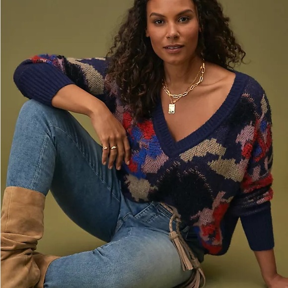 Anthropologie Multicolor V-Neck Sweater - Picture 3 of 12
